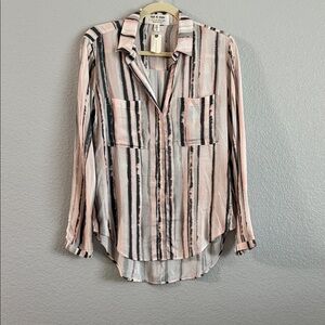 Anthropologie Blush and Charcoal Striped Button Down Shirt